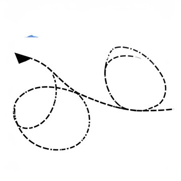 Black arrow on a white background with dashed lines forming loops