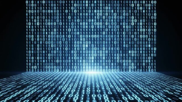 Glowing Binary Code Data Stream Forming a Digital Technology Background