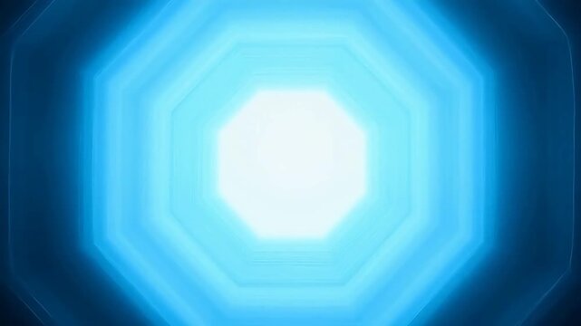 Neon blue octagonal light pattern expanding on a dark background