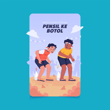 Pencil in a Bottle Challenge Game Vector Illustration
