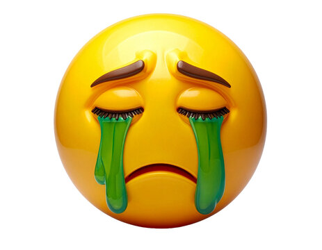 Sad Yellow Emoji Face Crying with Green Tears