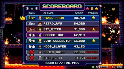 Naklejka premium Retro video game scoreboard with player rankings and colorful pixel.