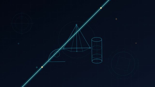 Glowing blue wireframe geometric shapes with moving light streak