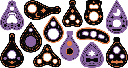 Fototapeta premium Spooky halloween shapes collection abstract ghost pumpkin and moon designs for festive decorations and graphic projects