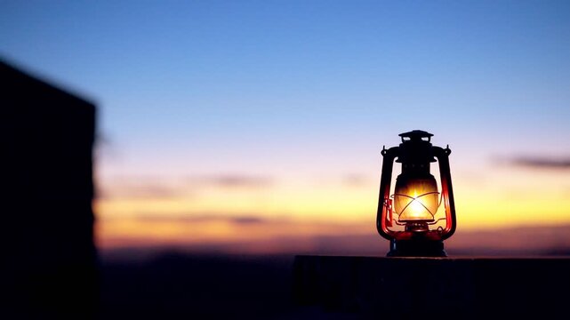 A glowing vintage lantern at dusk, symbolizing hope, faith, and inner light. A calm, spiritual image of peace and light overcoming darkness.