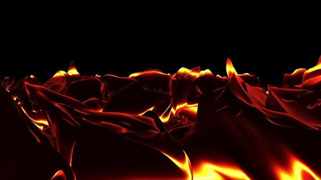 A dramatic, stylized slow-motion movement of glowing molten gold and red waves against a black background. Excellent for establishing psychological tension or fantasy danger elements.