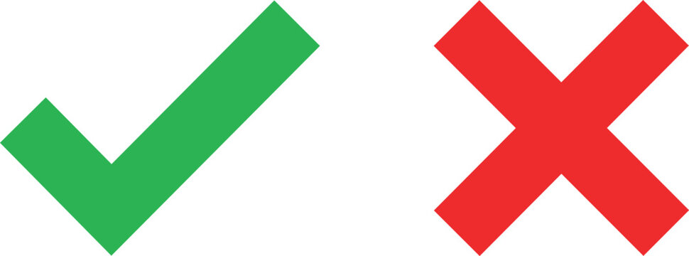 Green check mark and red cross mark symbols for survey and choice icons