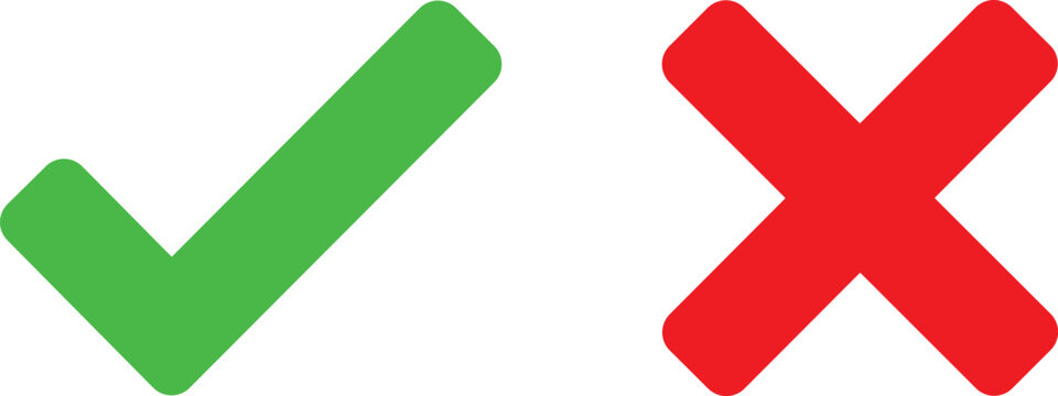 Green check mark and red cross mark symbols for survey and choice