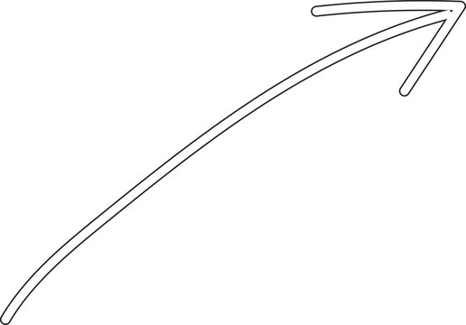 Hand drawn curved arrow pointing right isolated on a white background