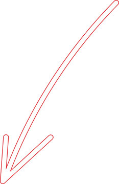 Red hand drawn curved arrow pointing down and left