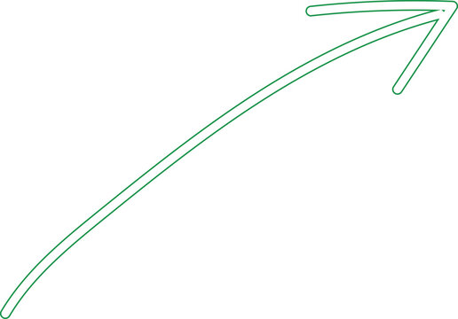 Simple green hand drawn curved arrow pointing up and right