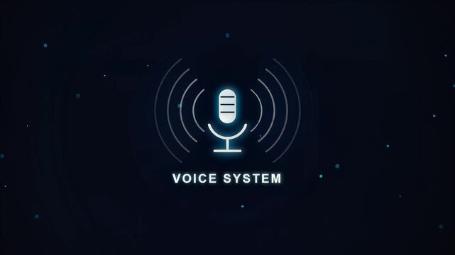Futuristic voice system assistant with glowing microphone icon