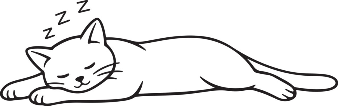  A sleeping cat stretching out with sleeping line art vector