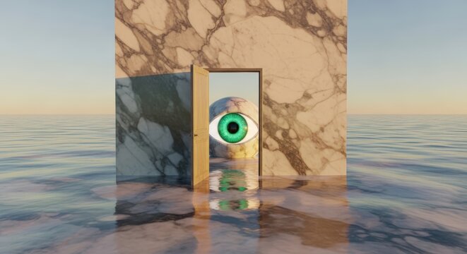 Surreal doorway to another dimension ocean.