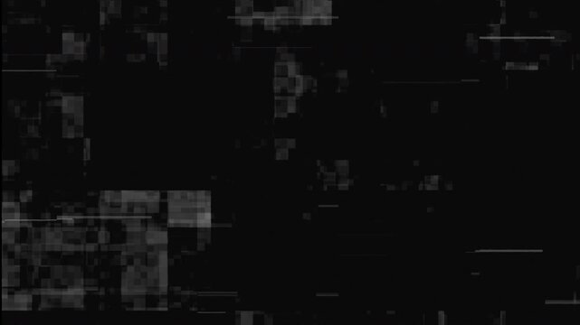 Digital glitch noise texture monochrome signal interference distortion with pixelated scanlines and vhs artifacts for technical overlays.