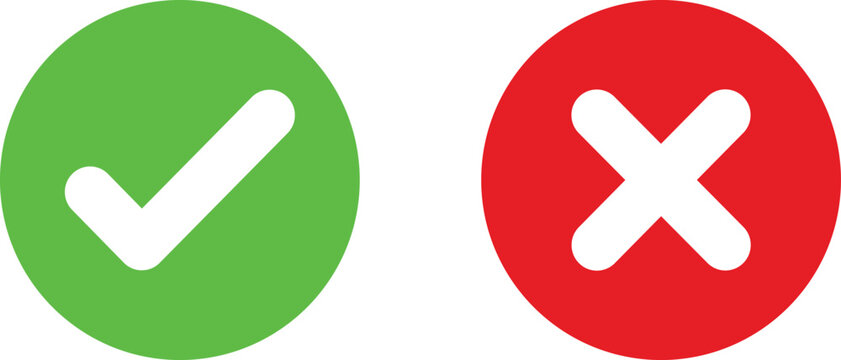 Green check mark and red cross mark symbols for yes or no choice