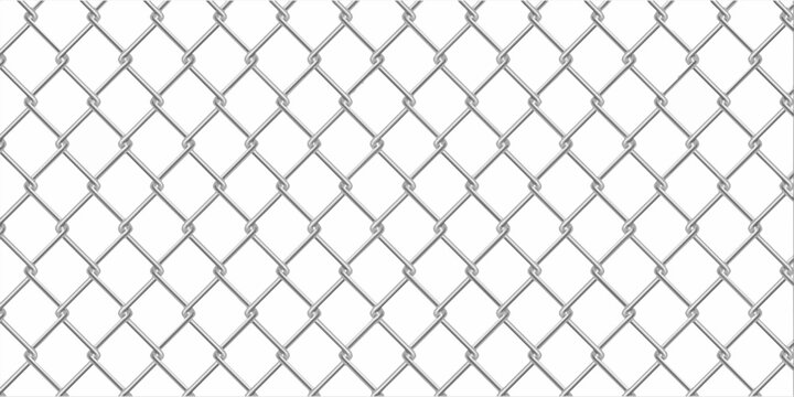 Metallic chain link fence pattern background isolated on white