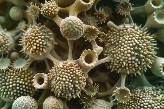Scanning electron microscope view of pollen grains background