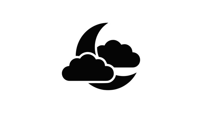 Vector illustration of night sky icon with moon and clouds on a transparent background