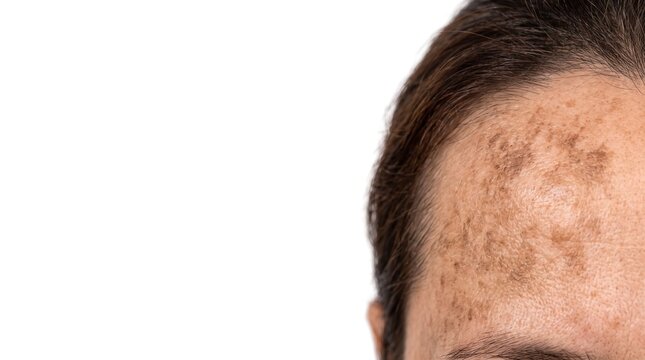 Close Up of Melasma Hyperpigmentation and Sun Spots on Forehead