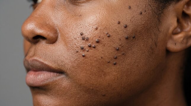 Close Up of Dermatosis Papulosa Nigra DPN Lesions on African American Cheek