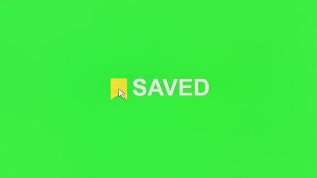 Mouse cursor clicking white save button with bookmark icon on green screen