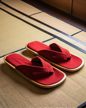Traditional Japanese Zori Sandals with Red Straps on Tatami