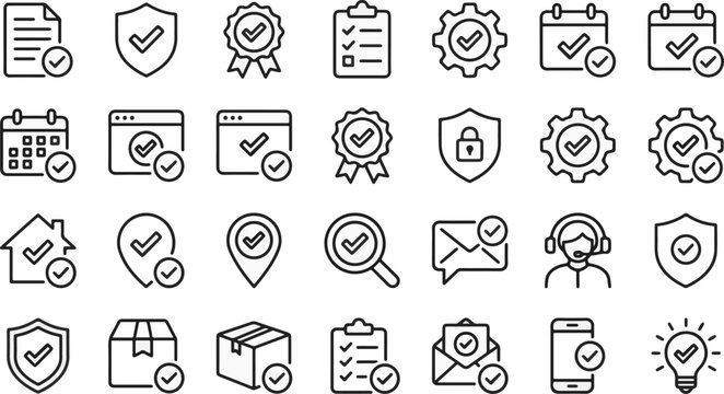 Check mark related outline icon set vector concept illustration isolated on white background flat icons vector symbol.