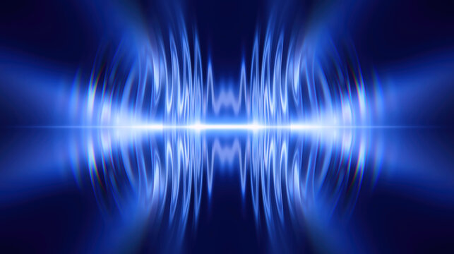 Blue energy wave abstract background with glowing light pulse symmetrical sound waves digital frequency visualization futuristic technology concept
