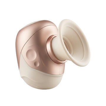A modern rose gold clitoral suction vibrator isolated on a clean white background, captured in a minimalist studio product photography style.