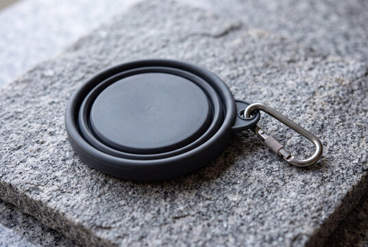 Miniature Foldable Silicone Travel Cup with Carabiner on Granite &ndash; 5K Ultralight Camping Accessory