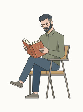Man Reading Book While Sitting on Chair