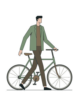 Person Walking Bicycle Eco Friendly Commute Conceptual Style