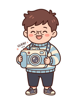 Cute Boy with Camera Taking Photo Illustration for Kids Photography
