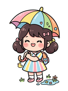 Cute Girl Holding Colorful Umbrella Ready for Rainy Day Fun