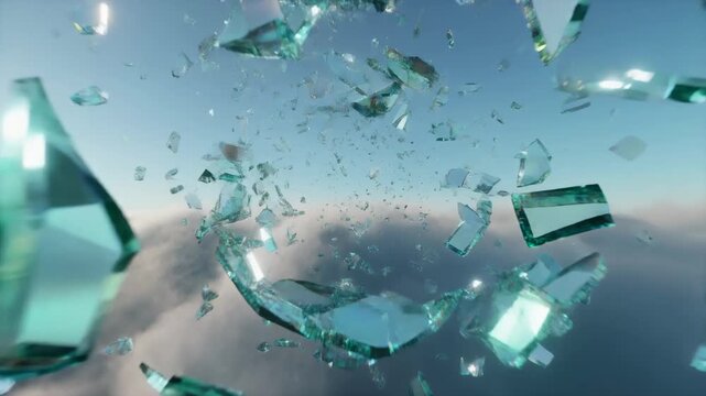 Shattering Glass Shards Over Clouds 4K Generative AI