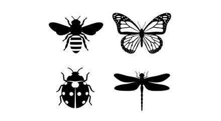 Butterfly bee ladybug and dragonfly silhouette collection. © Sebastian