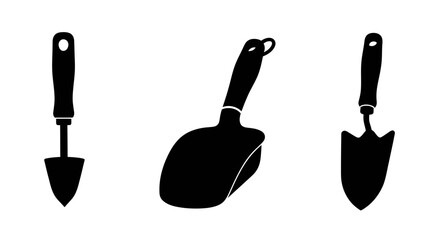 Collection of garden trowels and hand shovels silhouettes. © Sebastian