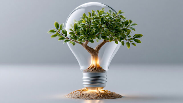 Sustainable business growth concept lightbulb tree symbolizes clean energy eco innovation future success