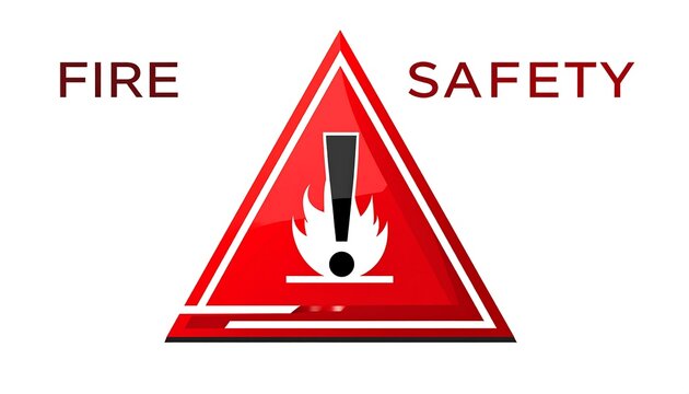 Red fire safety triangle with extinguisher icon.