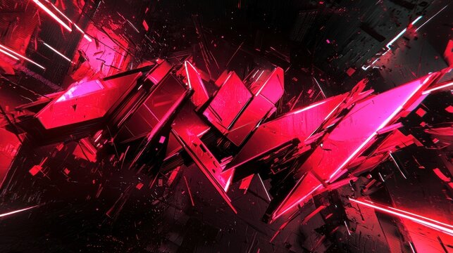 Abstract red and black geometric shapes, sharp angles, glowing lines, futuristic design.