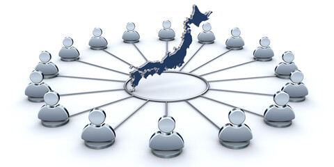 日本地図と人型アイコンのネットワーク © yoshitaka