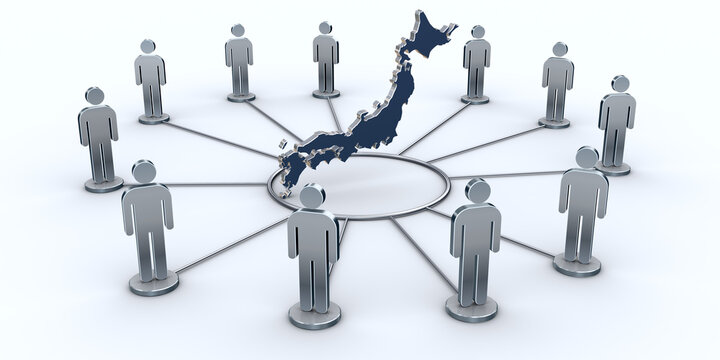 日本地図と人型アイコンのネットワーク