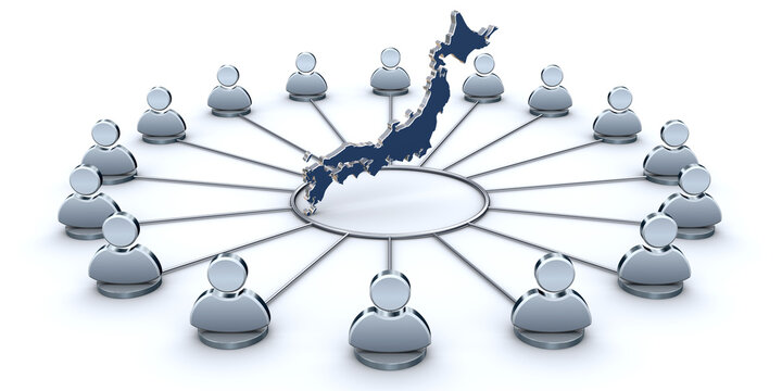 日本地図と人型アイコンのネットワーク