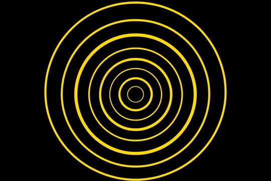 Concentric yellow circles on black background, varying in size like sound waves.