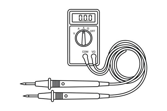 Digital multimeter vector illustration with display and test leads electrical measuring tool.