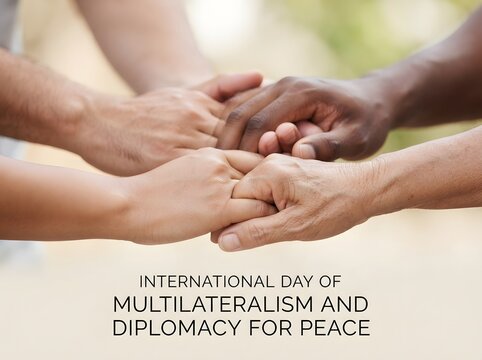 Group of diverse people holding hands together to show unity and support for world peace day