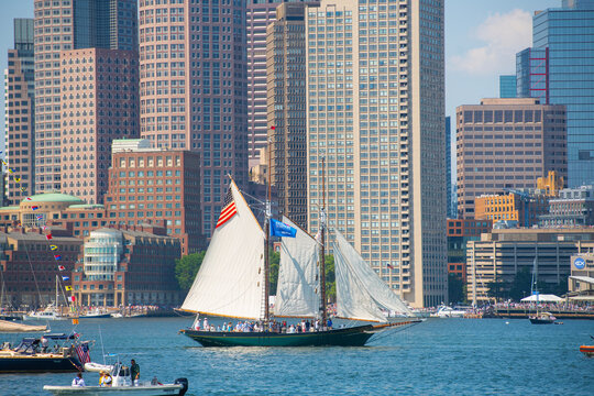 Thomas E. Lannon, a Gaff-Rigged schooner sailing ship, sailed in Boston Harbor durning Sail Boston 2026, Boston, Massachusetts, MA, USA.