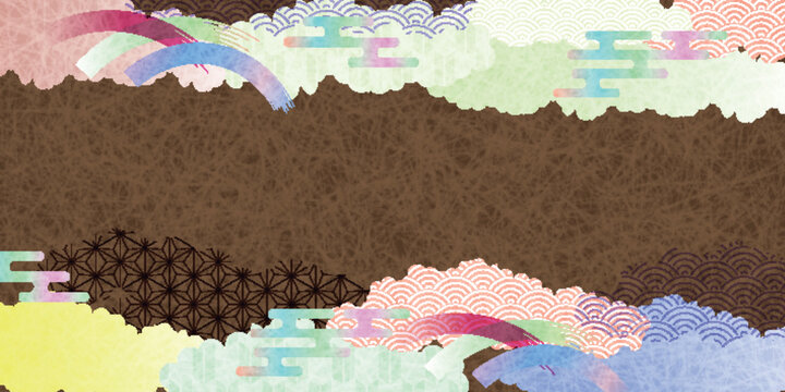 Japanese Traditional Pattern Background with Colorful Cloud Motifs