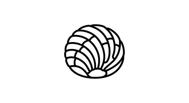 A simple black and white line art illustration of a concha sweet bread roll.